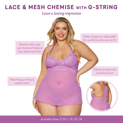Lace & Mesh Chemise w/ G-String