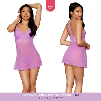 Lace & Mesh Chemise w/ G-String