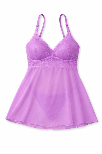 Lace & Mesh Chemise w/ G-String