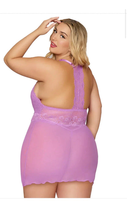 Lace & Mesh Chemise w/ G-String